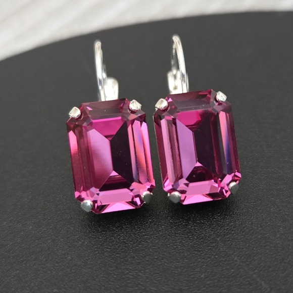 Austrian Crystal Earrings in Shiny Silver - Picture 7 of 8